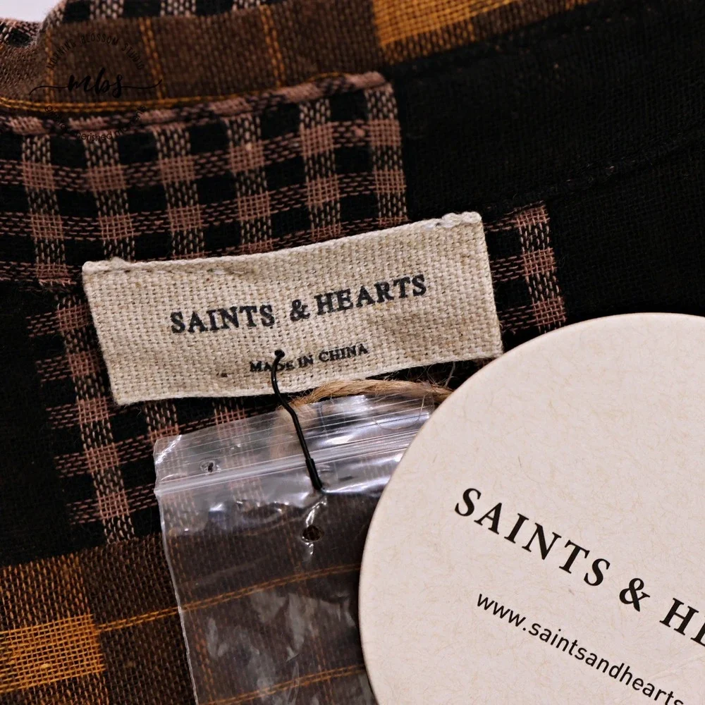 NWT Saints & Hearts Plaid Babydoll Mini Dress Black Yellow Women‎ L*